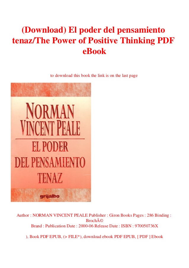 El Poder Del Pensamiento Positivo Pdf Norman Vincent Peale Power